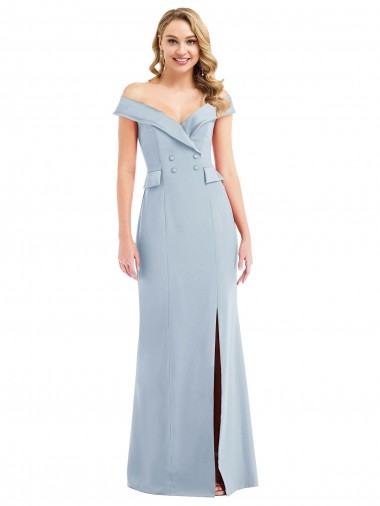Outlet Off the Shoulder Tuxedo Maxi Prom Dress with Front Slit UK