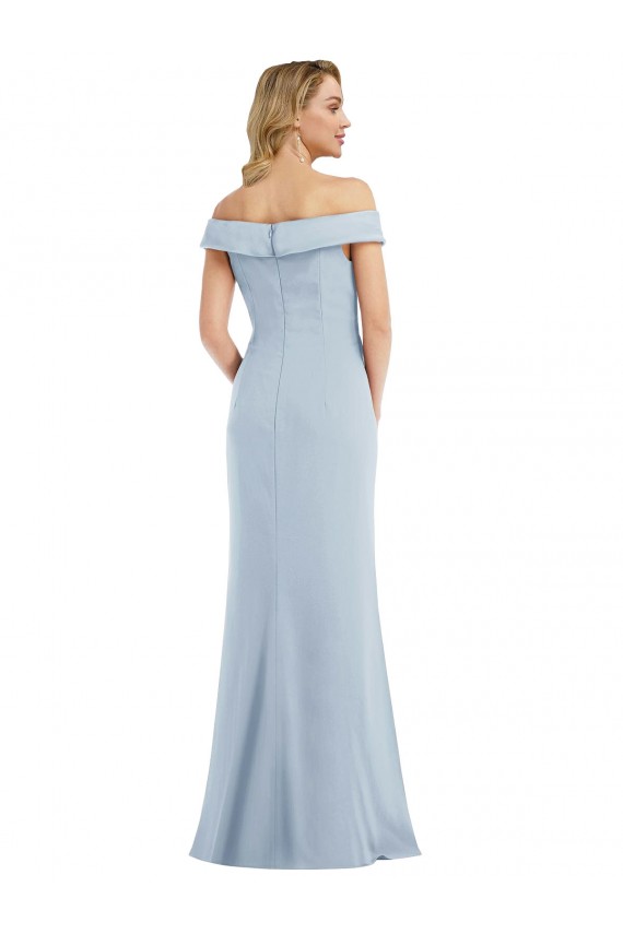 Outlet Off the Shoulder Tuxedo Maxi Prom Dress with Front Slit UK