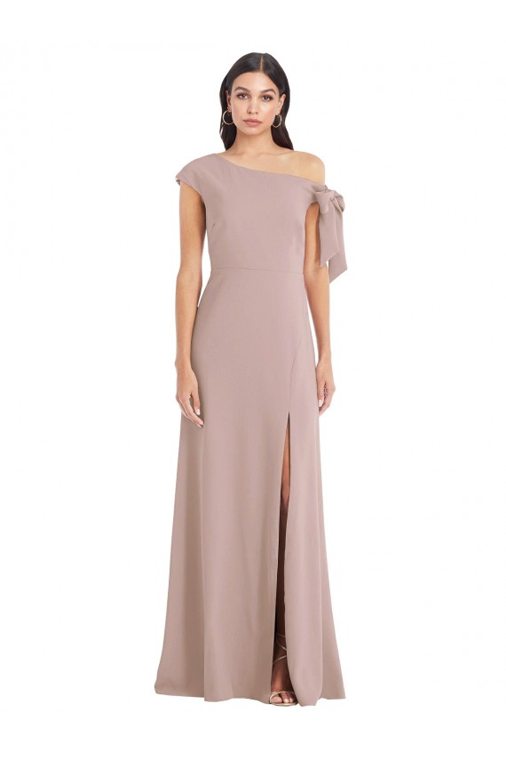 Outlet Off the Shoulder Tie Detail Maxi Crepe Prom Dress with Front Slit UK