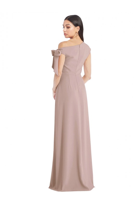Outlet Off the Shoulder Tie Detail Maxi Crepe Prom Dress with Front Slit UK
