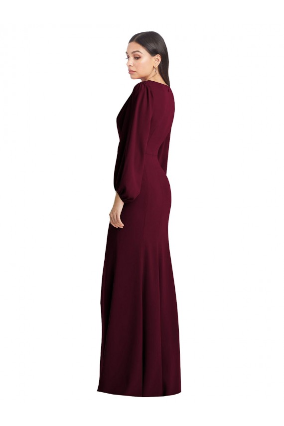 Outlet Long Puff Sleeve V-Neck Trumpet Maxi Prom Dress UK