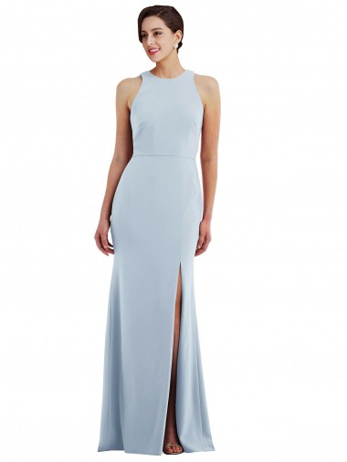 Outlet Cutout Open Back Halter Maxi Crepe Prom Dress with Scarf Tie UK
