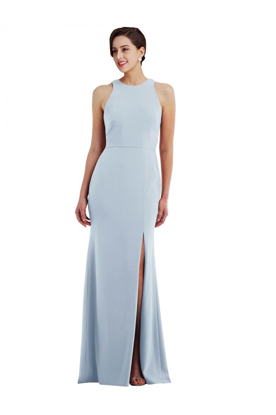 Outlet Cutout Open Back Halter Maxi Crepe Prom Dress with Scarf Tie UK