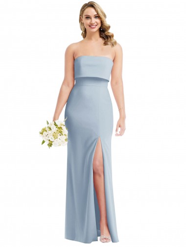 Outlet Strapless Overlay Bodice Crepe Maxi Prom Dress with Front Slit UK