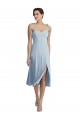 Outlet Midi Cocktail Length Bustier Crepe Prom Dress with Back Bow Straps UK