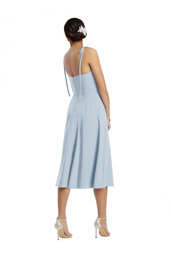 Outlet Midi Cocktail Length Bustier Crepe Prom Dress with Back Bow Straps UK