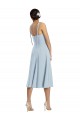 Outlet Midi Cocktail Length Bustier Crepe Prom Dress with Back Bow Straps UK