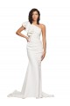 Outlet Ruched Long Sweep Train Crepe Prom Dress with Shoulder Ruffles UK