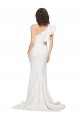 Outlet Ruched Long Sweep Train Crepe Prom Dress with Shoulder Ruffles UK