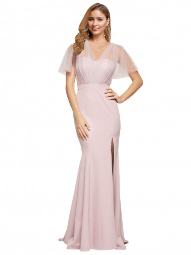 Outlet Crepe Long Sweetheart Neckline Prom Dress with Tulle Overlay Shoulders UK