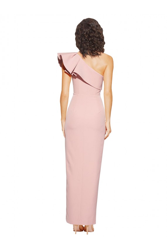 Outlet Full Length One Shoulder Crepe Prom Dress with Side Leg Split UK