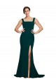 Outlet Fitted Square Neck Long Crepe Prom Dress with Train and Side Split UK