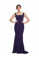 Outlet Square Neck Long Sweep Train Crepe Prom Dress with Thick Straps UK
