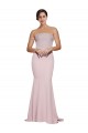 Outlet Straight Neck Long Strapless Crepe Prom Dress with Soft Tulle Overlay and Small Train UK