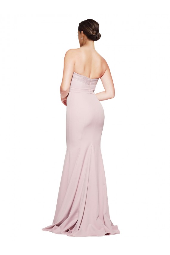 Outlet Straight Neck Long Strapless Crepe Prom Dress with Soft Tulle Overlay and Small Train UK