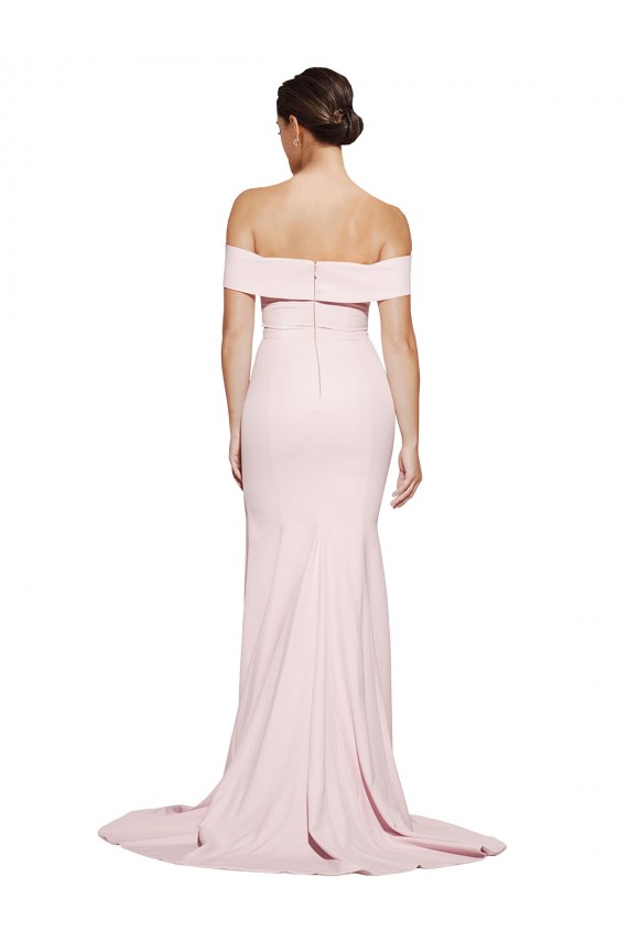 Outlet Off Shoulder Long Crepe Prom Dress with Straight Neckline and Side Split UK
