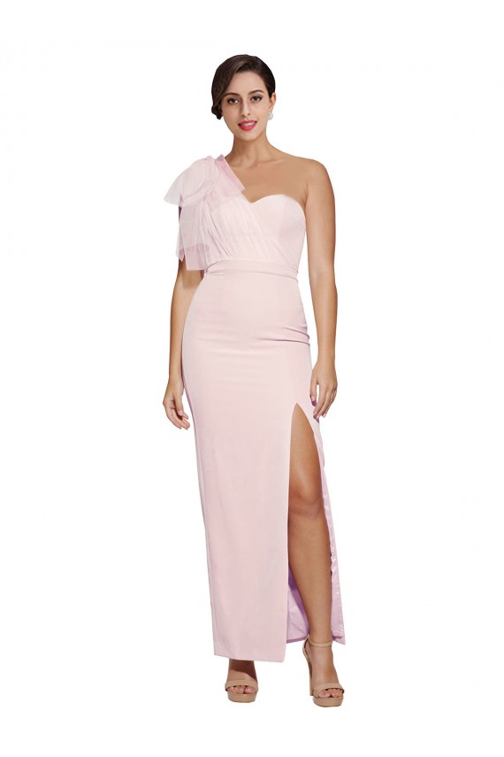 Outlet One Shoulder Tulle Overlay Sweetheart Neckline Long Crepe Prom Dress with Thigh Split UK