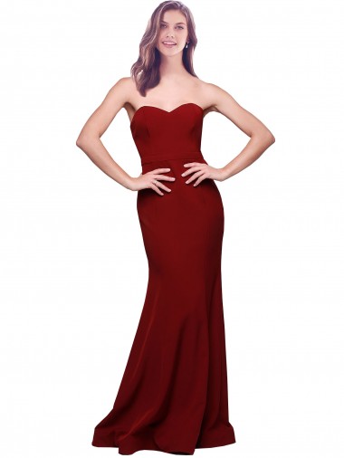 Outlet Long Full Length Sweetheart Slim Crepe Prom Dress with Strapless Bodice UK