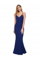 Outlet Full Length V-Neckline Crepe Prom Dress with Thin Straps and Fulted Skirt UK