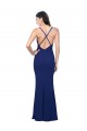 Outlet Full Length V-Neckline Crepe Prom Dress with Thin Straps and Fulted Skirt UK