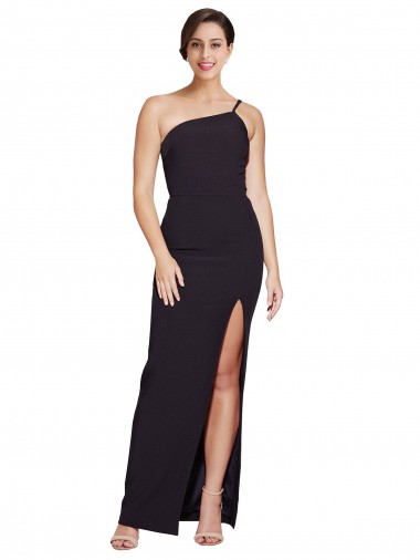 Outlet Long Floor Length Crepe Prom Dress with Side Split and One Strap UK