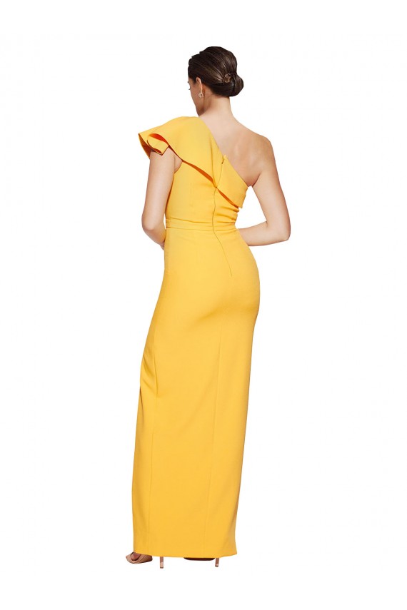 Outlet One Shoulder Floor Length Crepe Prom Dress with Thigh High Split UK