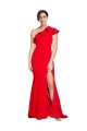 Outlet One Shoulder Long Sweep Train Crepe Prom Dress with Thigh High Split UK