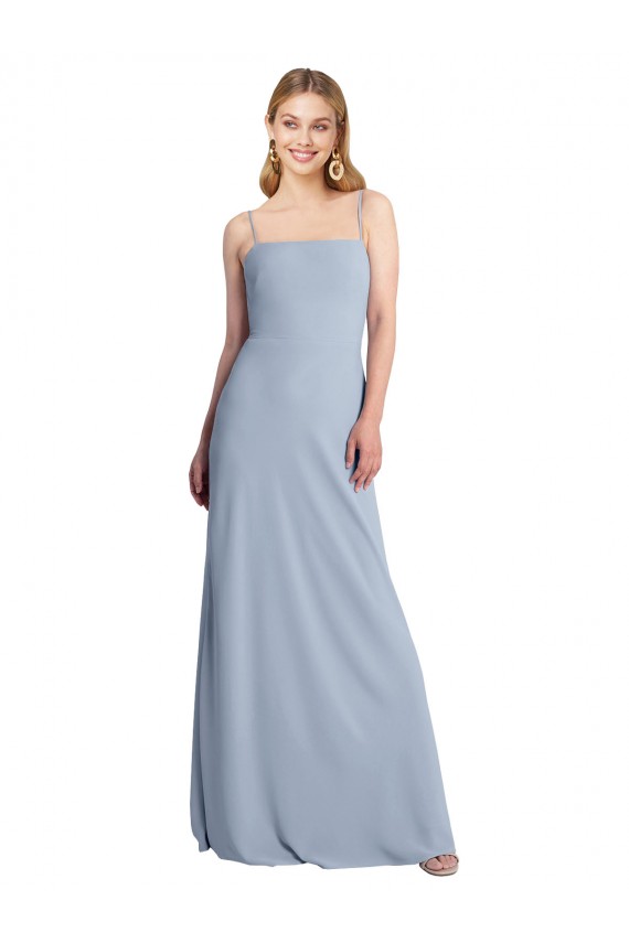 Outlet Straight Neckline Crepe Slip Prom Dress with Strappy Back UK
