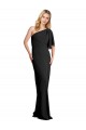 Outlet Pleated One Shoulder Flutter Sleeves Slim Crepe Prom Dress UK