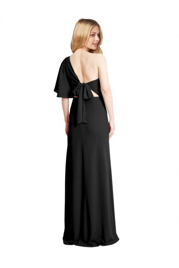 Outlet Pleated One Shoulder Flutter Sleeves Slim Crepe Prom Dress UK