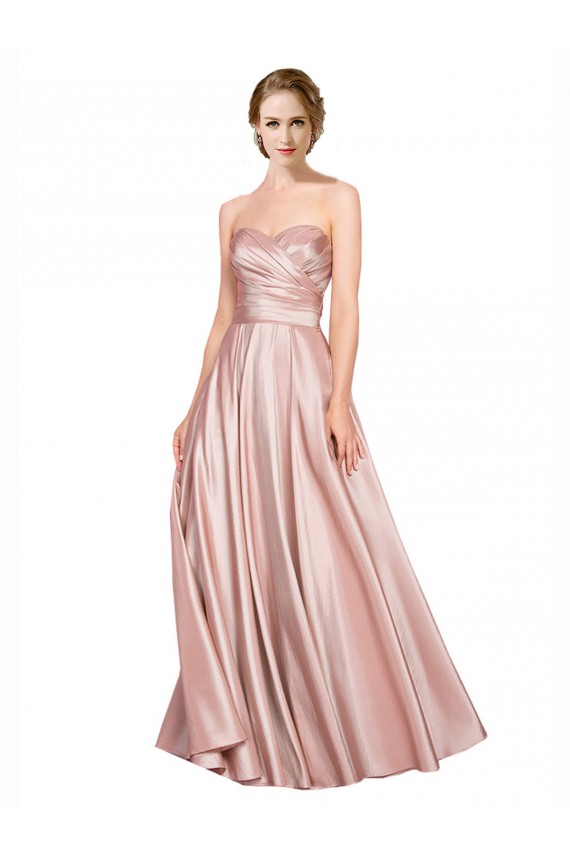 Outlet Long Plated Strapless Sweetheat Stretch Satin Prom Dress UK