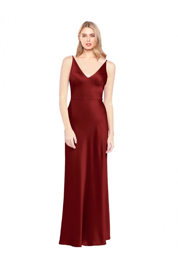 Outlet Full Length Long Stretch Satin Slip Prom Dress V-Back UK