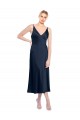 Outlet V-Neck Midi Length Short Stretch Satin Cocktail Prom Dress / Homecoming Dress V-Back UK