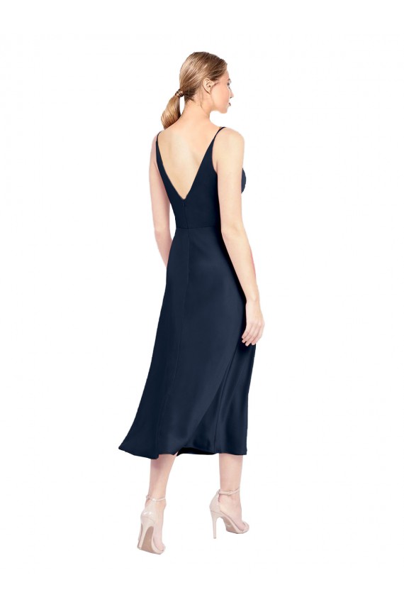 Outlet V-Neck Midi Length Short Stretch Satin Cocktail Prom Dress / Homecoming Dress V-Back UK