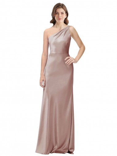 Outlet One Shoulder Black-Tie Floor Length Long Stretch Satin Prom Dress UK