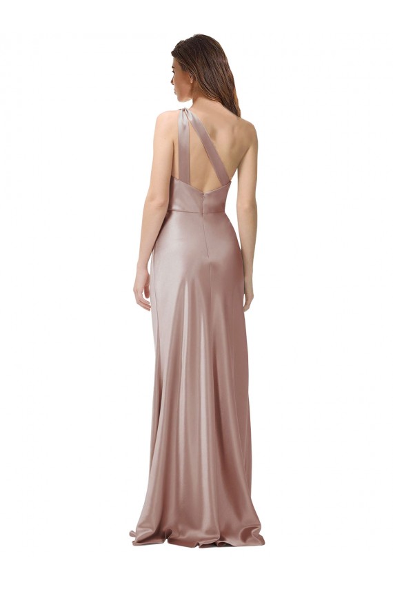 Outlet One Shoulder Black-Tie Floor Length Long Stretch Satin Prom Dress UK