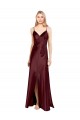 Outlet Sleek Spaghetti Straps V-Neck Stretch Satin Prom Dress with Center Front Slit UK