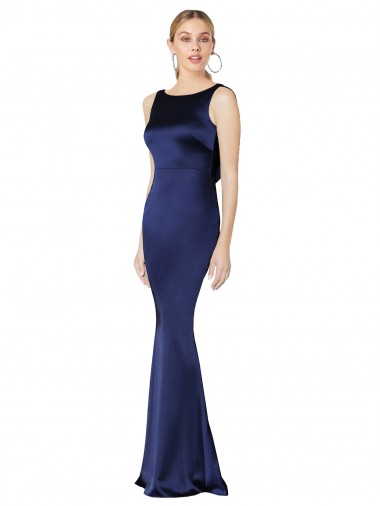 Outlet Sheath High Neck Stretch Satin Prom Dress Low Back UK