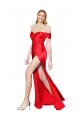 Outlet High Neck Off the Shoulder Stretch Satin Prom Dress with High Slit UK
