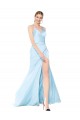 Outlet Double Straps V-Neck Sleeveless Stretch Satin Prom Dress with High Slit UK