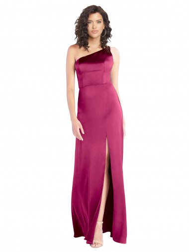 Outlet Sleek One Shoulder A-Line Long Stretch Satin Prom Dress with Spaghetti Straps Back UK