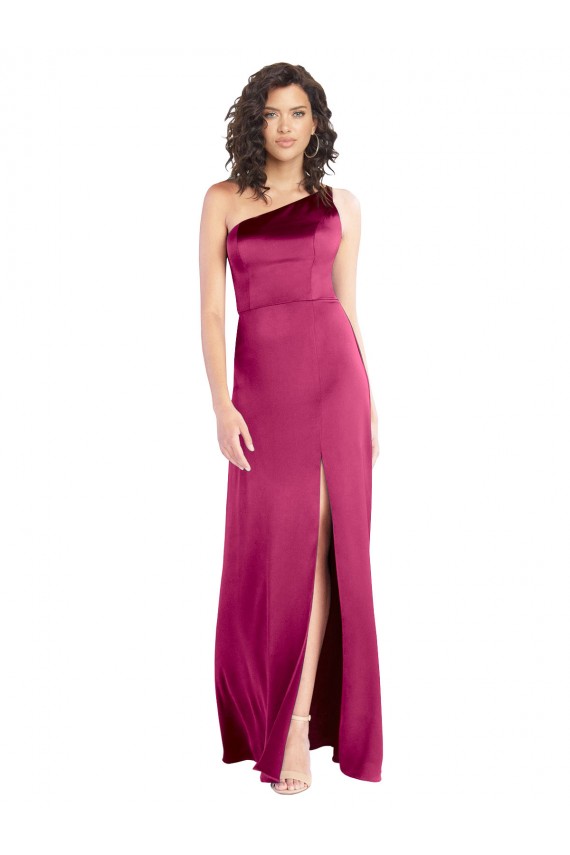 Outlet Sleek One Shoulder A-Line Long Stretch Satin Prom Dress with Spaghetti Straps Back UK