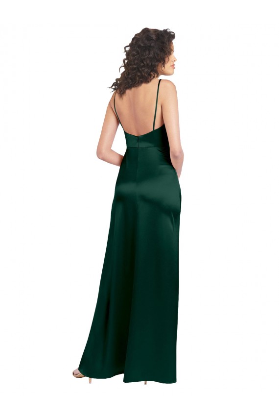 Outlet Long Slim Scoop Neck Stretch Satin Prom Dress with Open Back UK