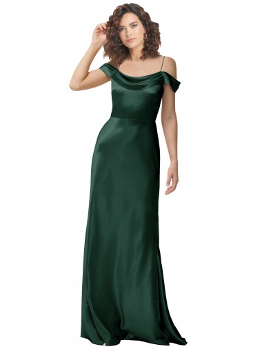 Outlet Off the Shoulder Sleeves Long Stretch Satin Prom Dress with Pleated Draped Neckline UK