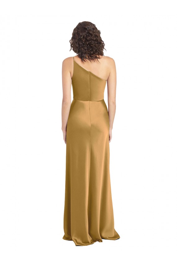 Outlet One Shoulder Long Floor Length Stretch Satin Slip Prom Dress UK