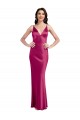 Outlet V-Neck Spaghetti Straps Slim Stretch Satin Prom Dress with Low Scoop Back UK