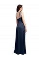 Outlet Cowl Neck Soft Long Stretch Satin Prom Dress with Side Slit and Pleated Straps UK
