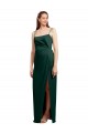 Outlet Sleek Straight Neckline Long Wrap Stretch Satin Prom Dress with Angled Pleats UK