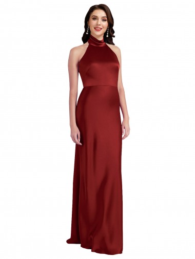 Outlet Backless Halter Long Stretch Satin Prom Dress UK