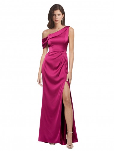 Outlet Off the Shoulder Short Sleeves Stretch Satin Prom Dress with Side Slit UK